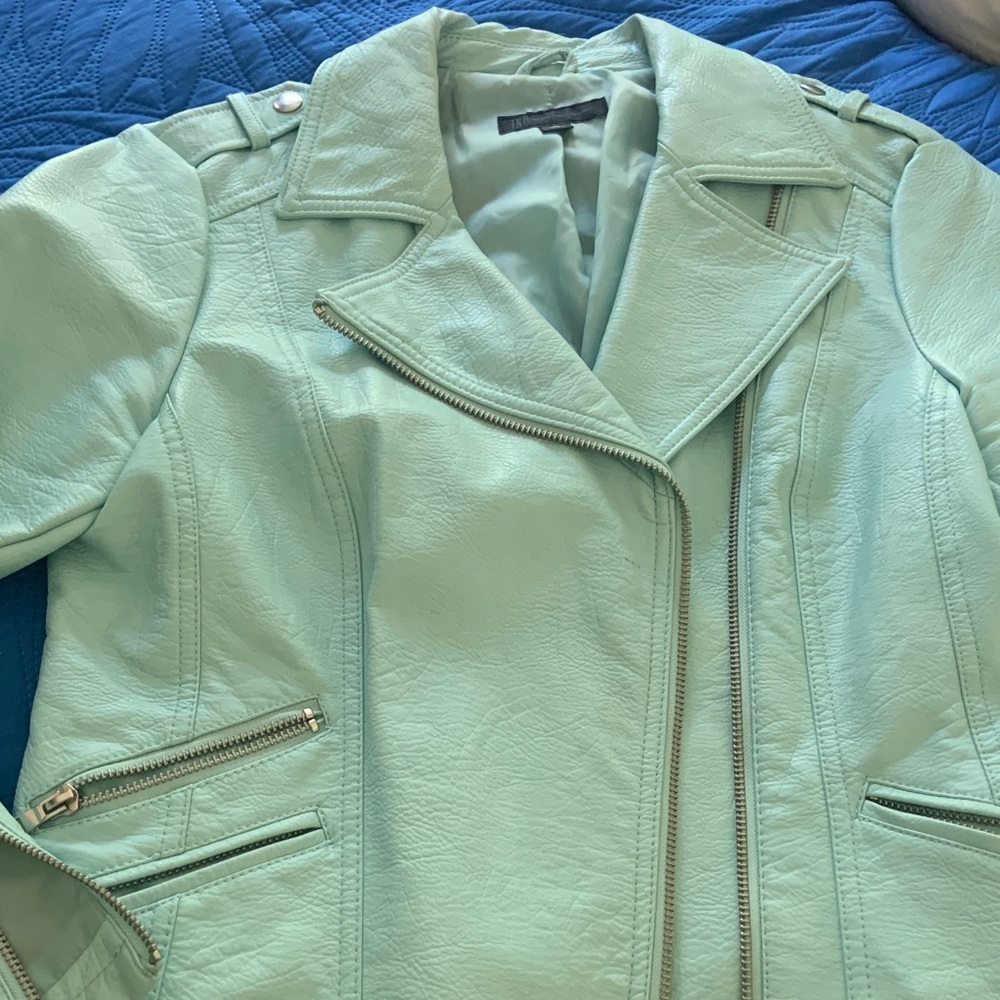 INC International Concepts Light Green Leather Jacket